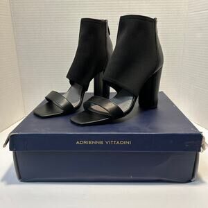 Adrienne Vittadini Geraldine Black Open Toe Bootie Knit Top Size 6M With Box
